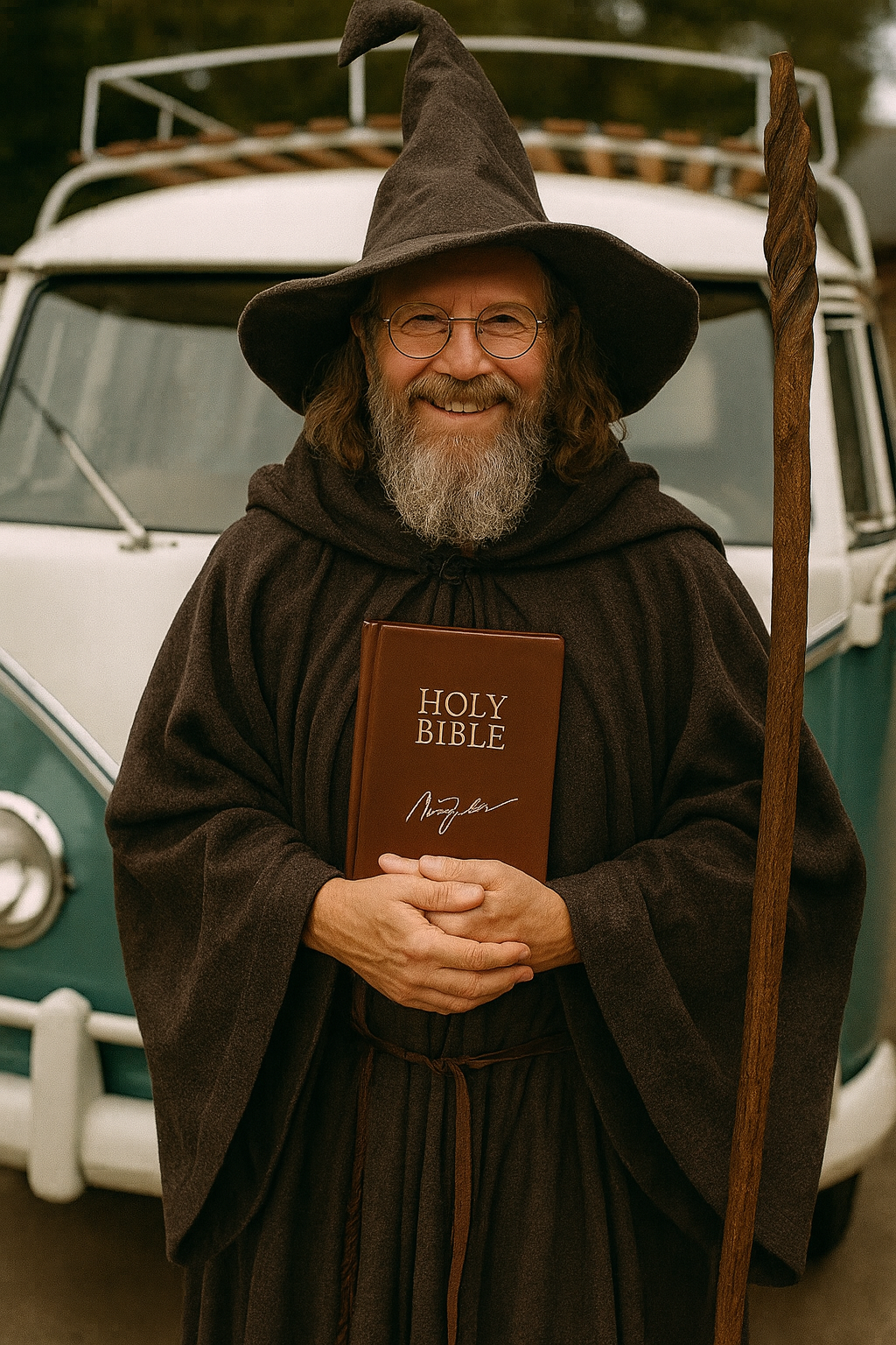 Autographed bible collector with VW bus